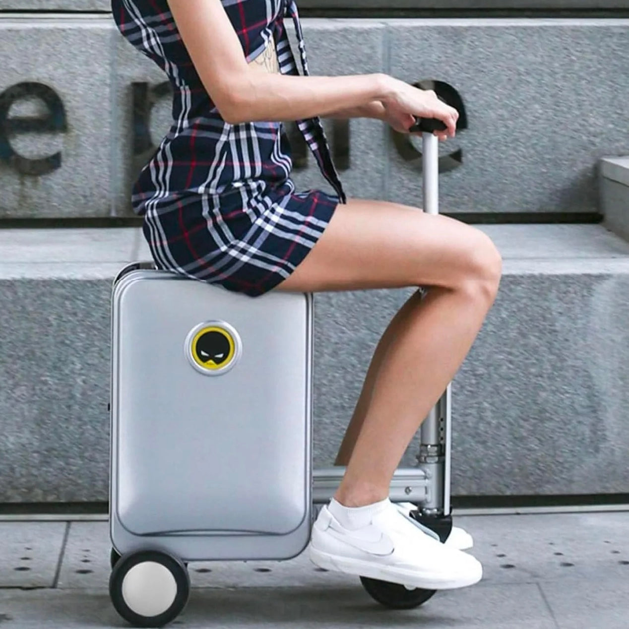 Electric Suitcase Air Wheeler 21L Retractable Push Rod Motor Smart Riding Luggage Suitcase. (Silver Grey) AW21L