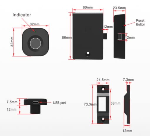 Escozor Fingerprint Drawer Lock, Smart Biometric Cabinet Lock, Safety Electric Fingerprint Lock, Drawer Wardrobe Lock, Furniture Privacy Lock (With Each Lock Having Different E-Key), Black CL010