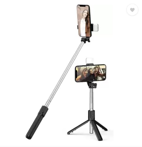 R1S-L Bluetooth Selfie Sticks with Remote and Selfie Light, Multifunctional Selfie Stick Tripod Stand Compatible with All Smartphones/Go Pro (Black)