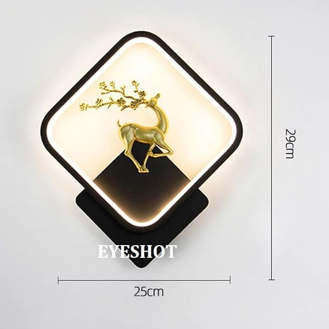 Aluminium Deer Wall Lights, Stylish Wall Lamp | Wall Light | Wall Lamp For Living Room | Fancy Lights For Wall, Bedroom, Color-Warm White+Natural White+Cold White(Black(Square)-Deer) WLD01 A