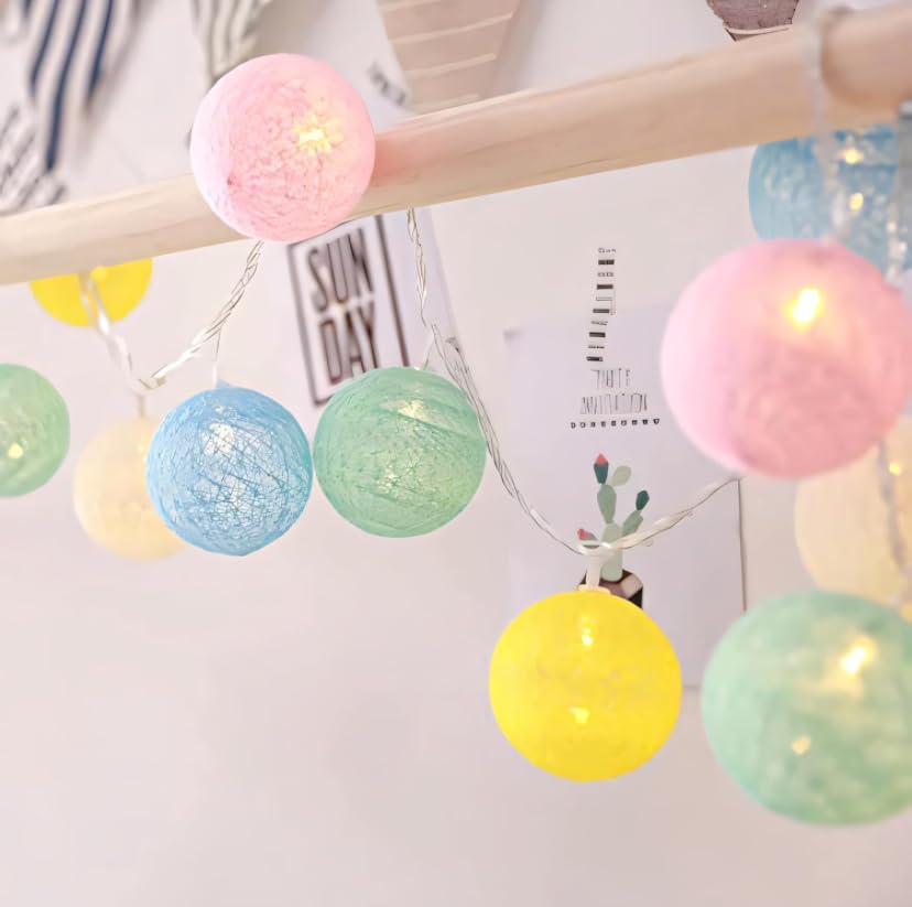 LED Cotton Ball String Lights – Vibrant Threaded Orbs for Indoor & Outdoor Decor