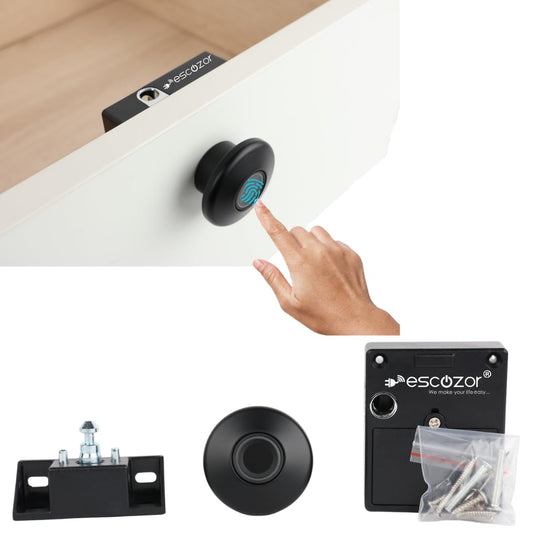 Escozor® Metal Smart Biometric Digital Lock Fingerprint for Cabinet | Drawer | Openable Wardrobe| Unlock Using Fingerprint & E-Key | Upto 20 Fingerprints Can Be Stored (PMF01)