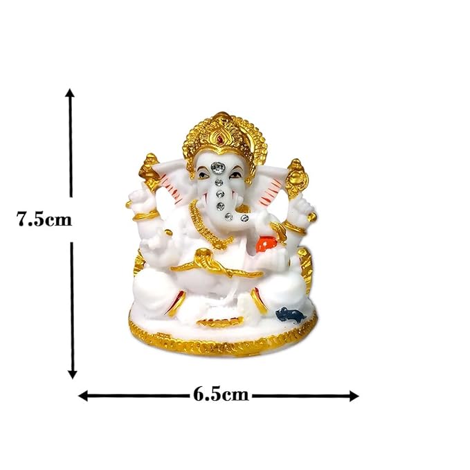 Shree Lord Mukut 4 Hand Ganesha/ganpati/Bappa/vighanharta with Modak Laddu Marble Dust Beautiful Sitara Nug Design Pattern Idol Figurine