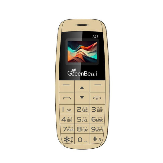 GREENBERRI A27 Mini Small Mobile Phone Bluetooth Dialer Headset 0.66 INCH FSTN Display/Dual SIM Card Dual Standby/DetachablePolymer 600mah Battery (GOLD)