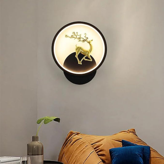 Deer Wall Lights, Stylish Wall lamp | Wall Light | Wall lamp for Living Room | Fancy Lights for Wall, Bedroom, Home Decoration, Color-Warm White+Natural White+Cold White(Black(Round)-Deer) WLD01 C