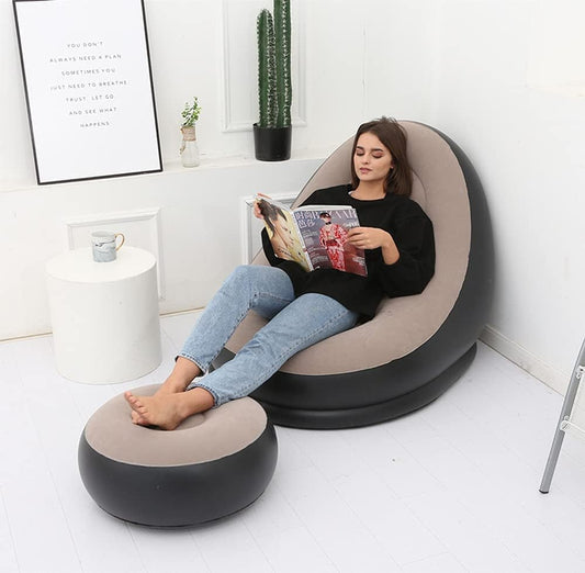 Portable Fast Inflatable Sofa Chair with Foot Stool With Air Pump, Surface with Plush Smooth Comfortable Ideal for Living Room, Room and Outdoor Camping use