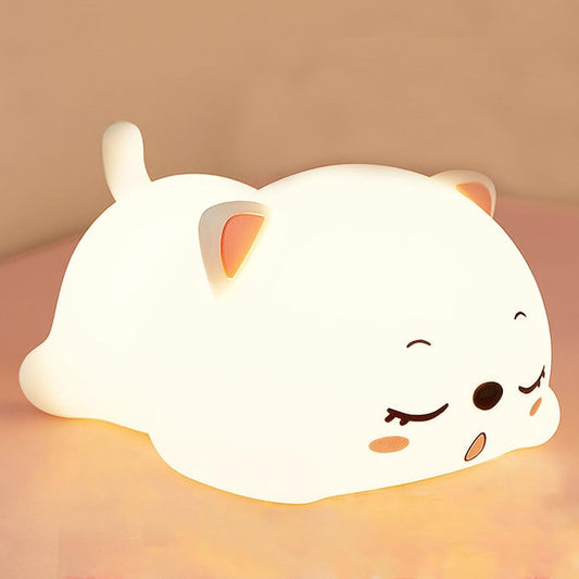 Cat Night Light for Kids,6 Colors Changing Purring Cat Silicone Squishy Night Light,Rechargeable Portable Nursery Night Light for Baby Bedroom,Cute Lying Cat Night Lamp Gifts for Kids Girls Boys