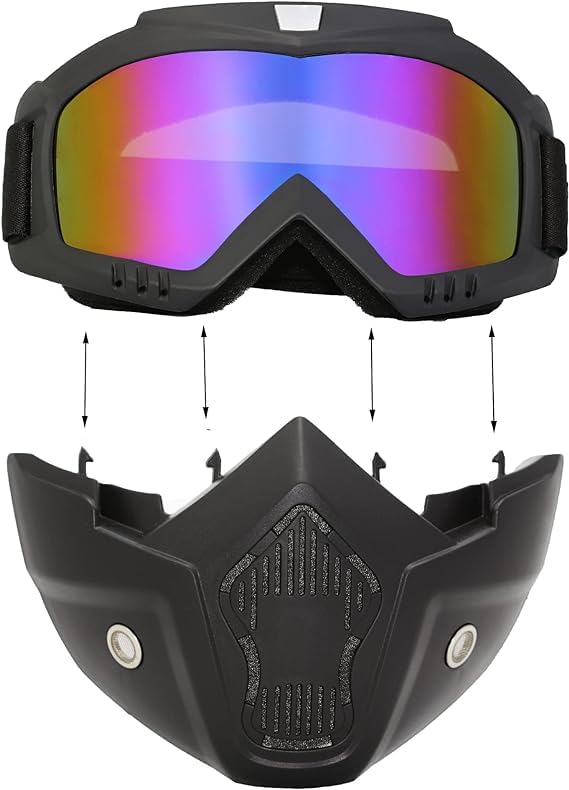 Goggles Mask, Detachable Face Mask ATV Goggles, Dirt Bike Goggles Safety goggles for Men Women - Multicolor