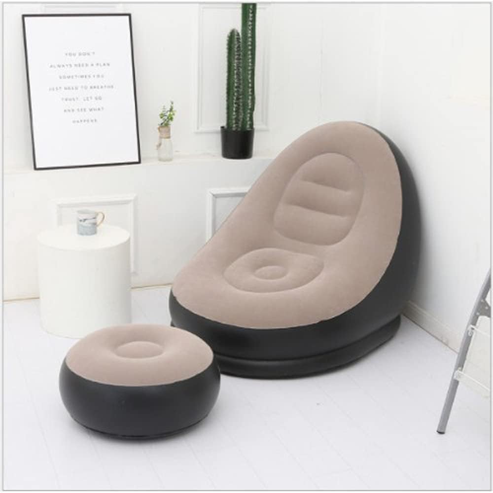 Portable Fast Inflatable Sofa Chair with Foot Stool With Air Pump, Surface with Plush Smooth Comfortable Ideal for Living Room, Room and Outdoor Camping use