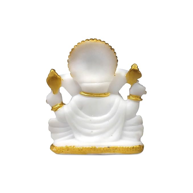 Shree Lord Mukut 4 Hand Ganesha/ganpati/Bappa/vighanharta with Modak Laddu Marble Dust Beautiful Sitara Nug Design Pattern Idol Figurine