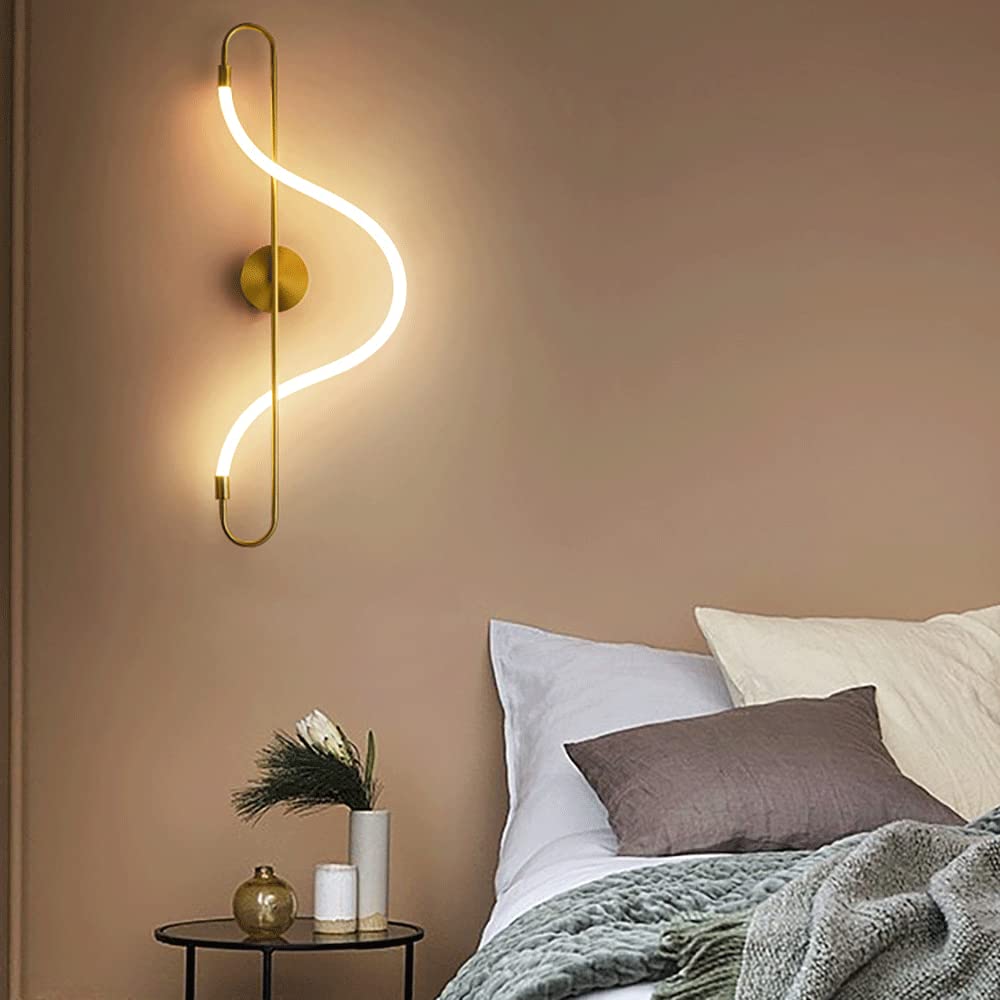 LZB326 Linear Golden Metal Wall Light with Silicone Shade, Modern LED Wall Light, Bedside Wall Lights, Gold Decorative Wall Lights Warm White