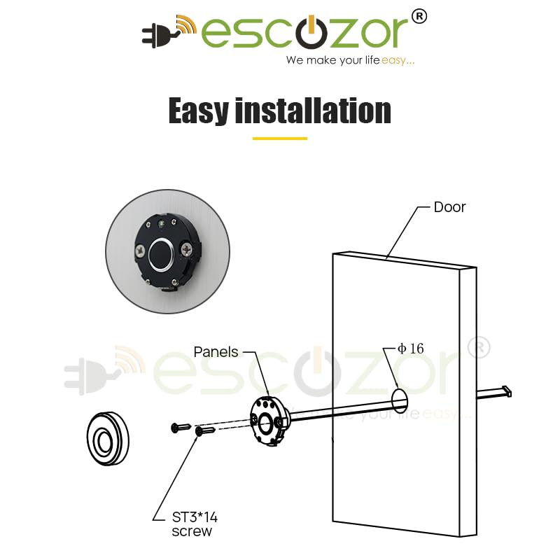 Escozor® DFL05 with Mobile App Smart Furniture Digital Keyless Lock for Home (Fingerprint Lock with BLE Mobile App Control) Round Shape with 20 Fingerprints & Different E-Key (Black) (Smart Life App)