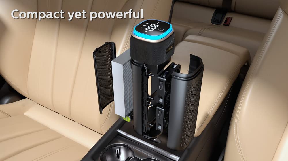 Philips GPS 7611 Car Air Purifier, Hepa & Hesa Filter, Dual Fan, Smart App, Antivirul Aroma, Digital Display, Filters 99.9% Ultra Fine Particles 0.004um