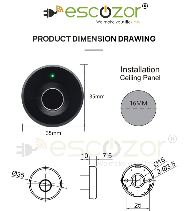 Escozor® DFL05 with Mobile App Smart Furniture Digital Keyless Lock for Home (Fingerprint Lock with BLE Mobile App Control) Round Shape with 20 Fingerprints & Different E-Key (Black) (Smart Life App)