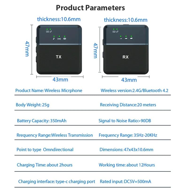 SX9 Wireless Microphone System for DSLR, Camcorder, Smartphone & Tablet (2 Microphones 1 Receiver)