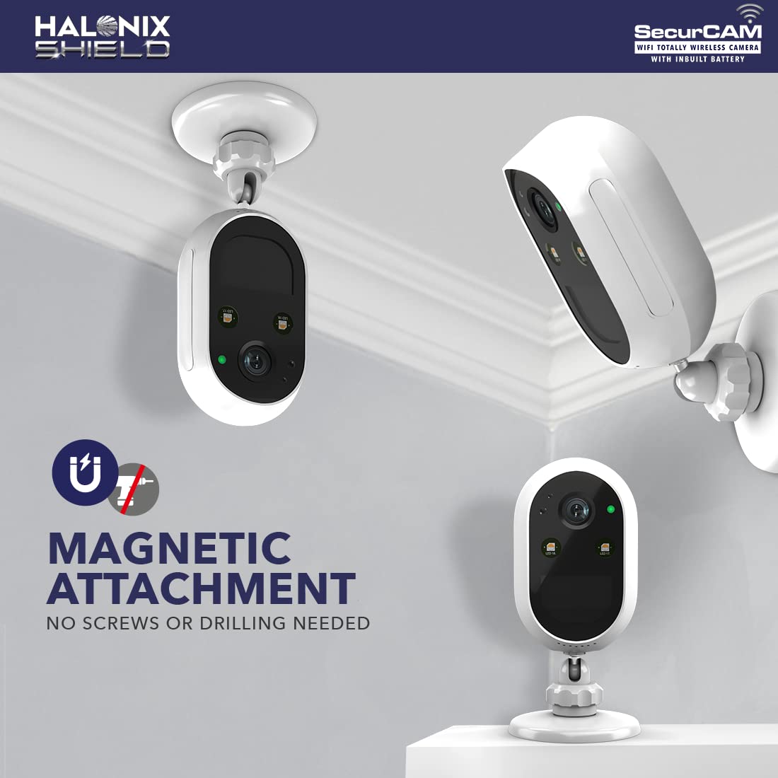 Halonix SecurCAM Totally Wireless 3MP 3K Pro HD Wi-Fi Smart Home Security Camera with Inbuilt Battery| 8X Digital Zoom| No Power Cord | No Screws/Drilling| 2 Way Audio| Colored Night Vision