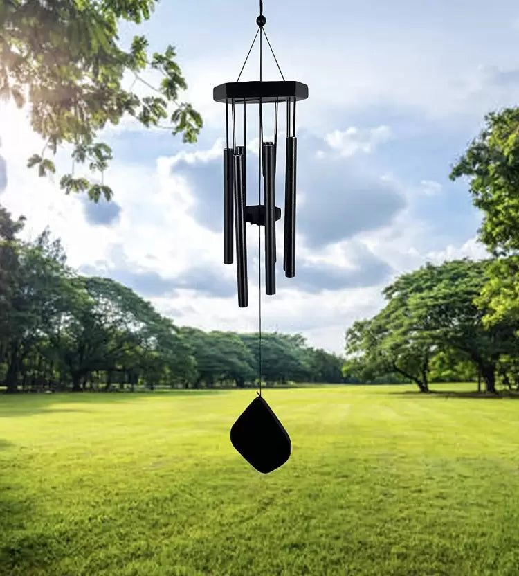 5 PIPES SIZE FENGSHUI WINDCHIME FOR BALCONY, GARDEN, WINDOW, OUTDOOR Aluminium, Wood Windchime (Black)