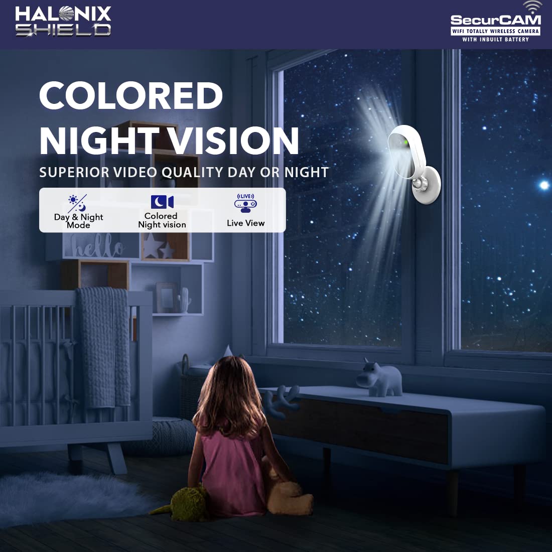 Halonix SecurCAM Totally Wireless 3MP 3K Pro HD Wi-Fi Smart Home Security Camera with Inbuilt Battery| 8X Digital Zoom| No Power Cord | No Screws/Drilling| 2 Way Audio| Colored Night Vision