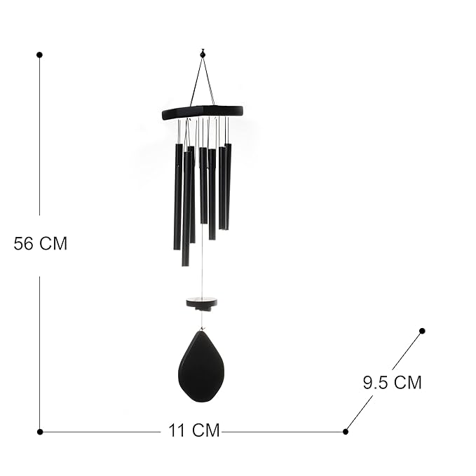 5 PIPES SIZE FENGSHUI WINDCHIME FOR BALCONY, GARDEN, WINDOW, OUTDOOR Aluminium, Wood Windchime (Black)