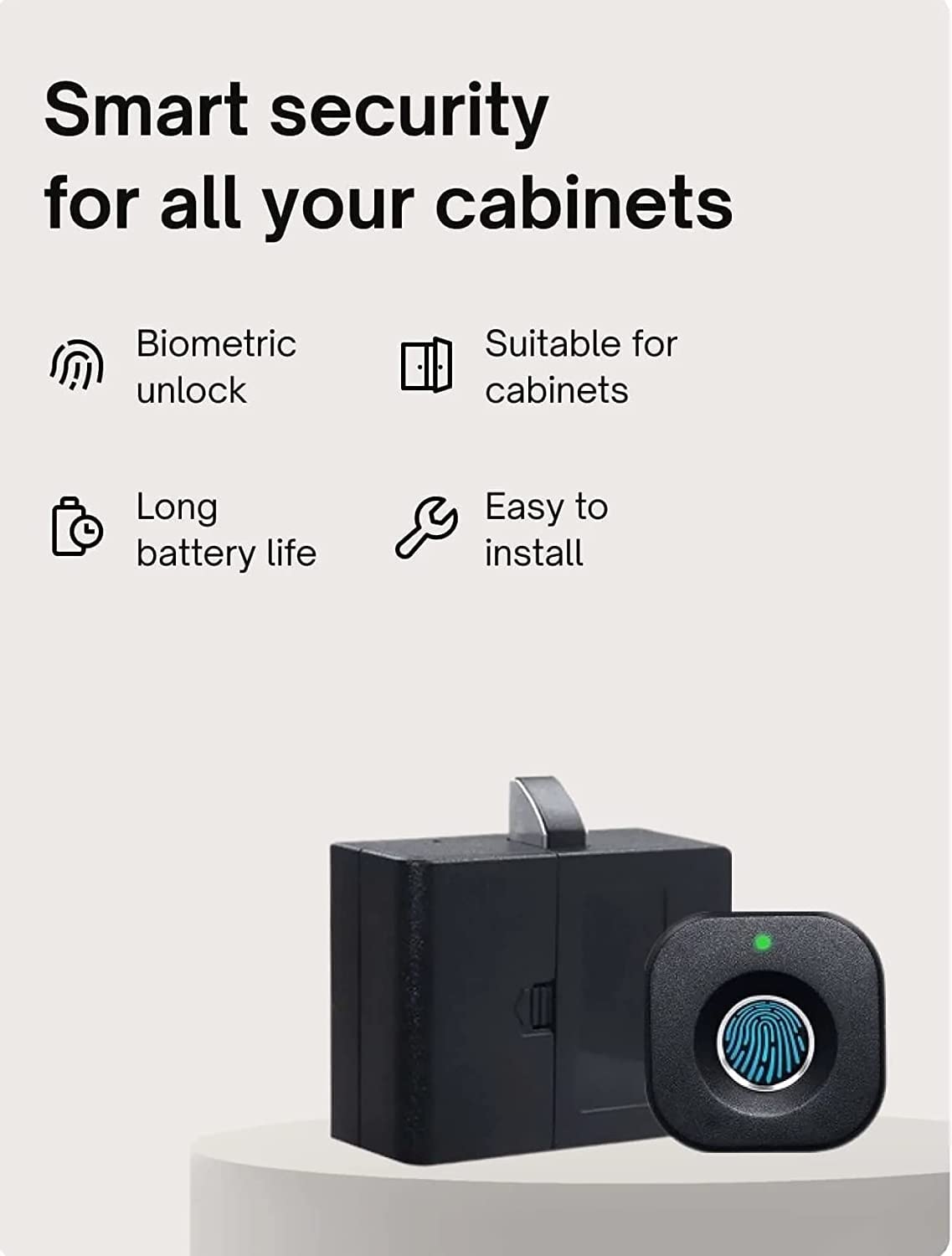 Escozor Fingerprint Drawer Lock, Smart Biometric Cabinet Lock, Safety Electric Fingerprint Lock, Drawer Wardrobe Lock, Furniture Privacy Lock (With Each Lock Having Different E-Key), Black CL010