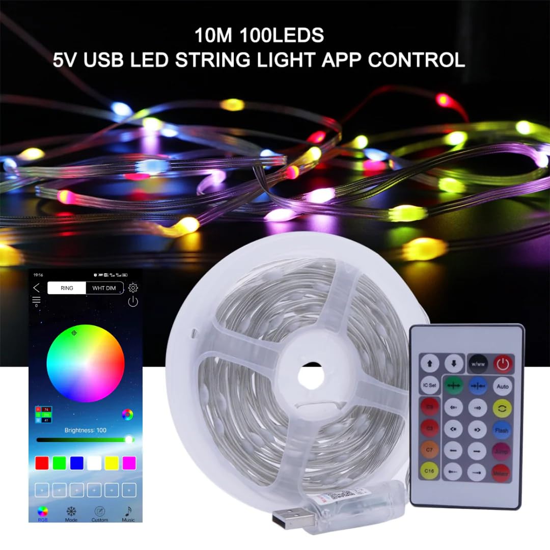 RGB Smart Fairy Strip String USB Lights Smart Control, Music Sync, Waterproof, Remote Mobile App Colour Changing Light With Beat Sync