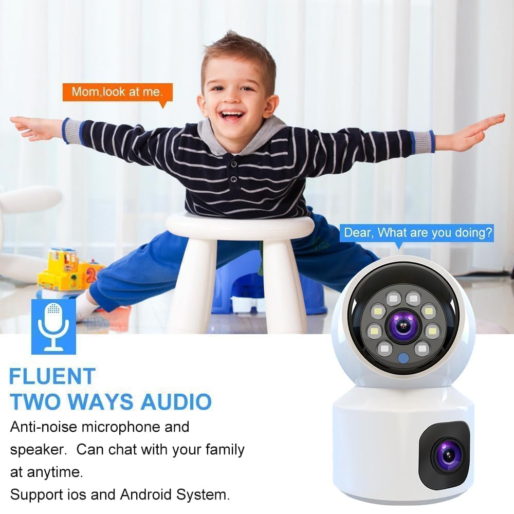 Double Lens 360 Wi-Fi Camera CCTV 1080p Wireless PTZ V380 Pro | Indoor Security with Motion Sensor LED Lights (Dual Lens)