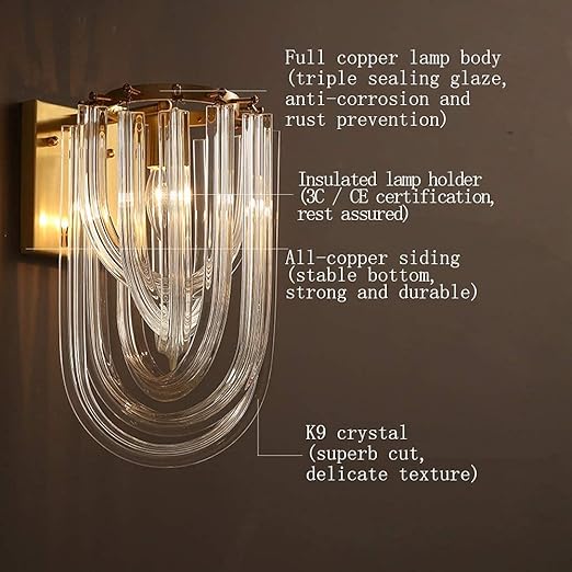 Gold Wall Light Modern Crystal Shade Wall Lamp Clear Glass Wall Lamp Wall -B200X400MM 1 Bulbs Model Series 33316