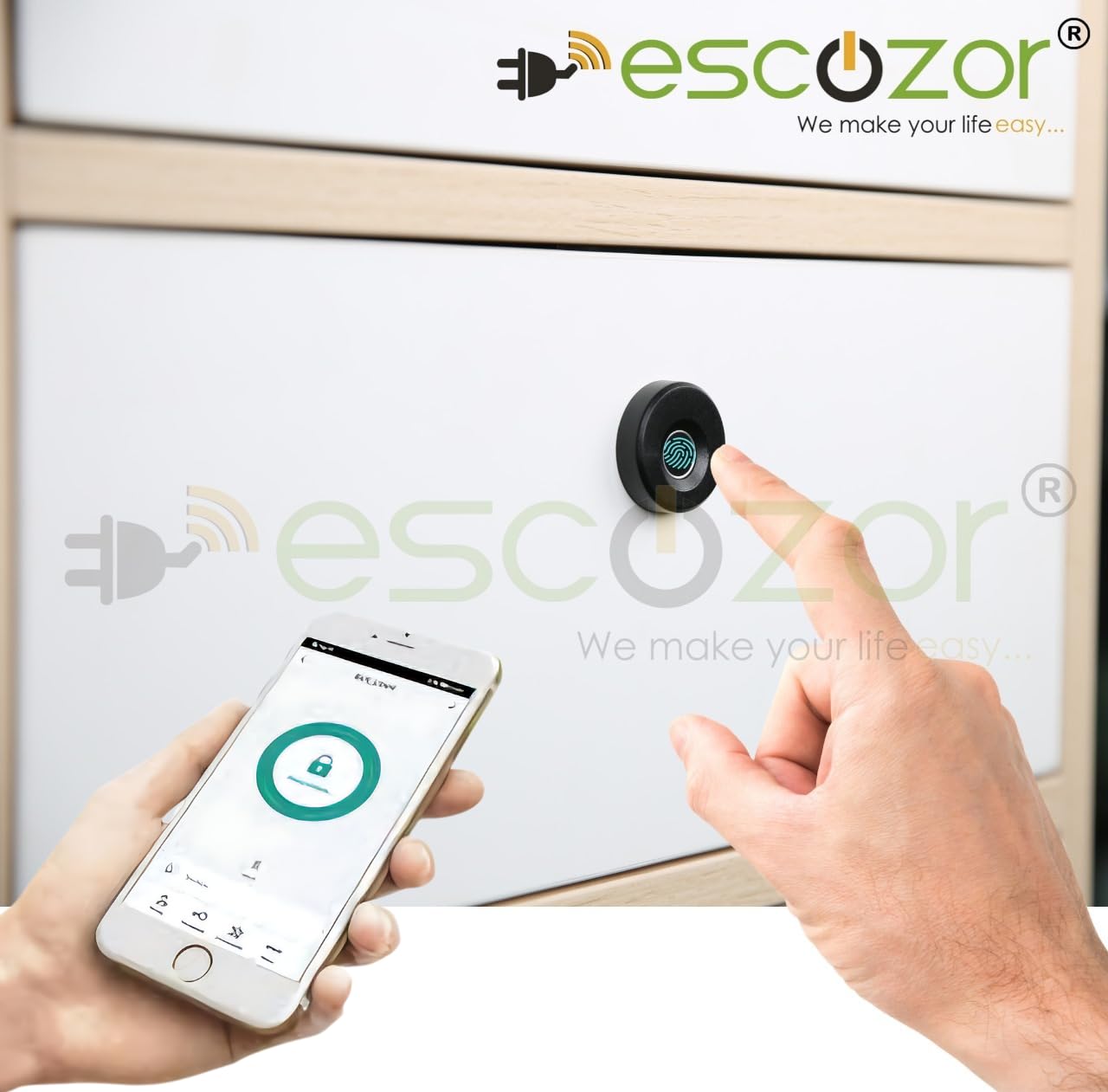 Escozor® DFL05 with Mobile App Smart Furniture Digital Keyless Lock for Home (Fingerprint Lock with BLE Mobile App Control) Round Shape with 20 Fingerprints & Different E-Key (Black) (Smart Life App)