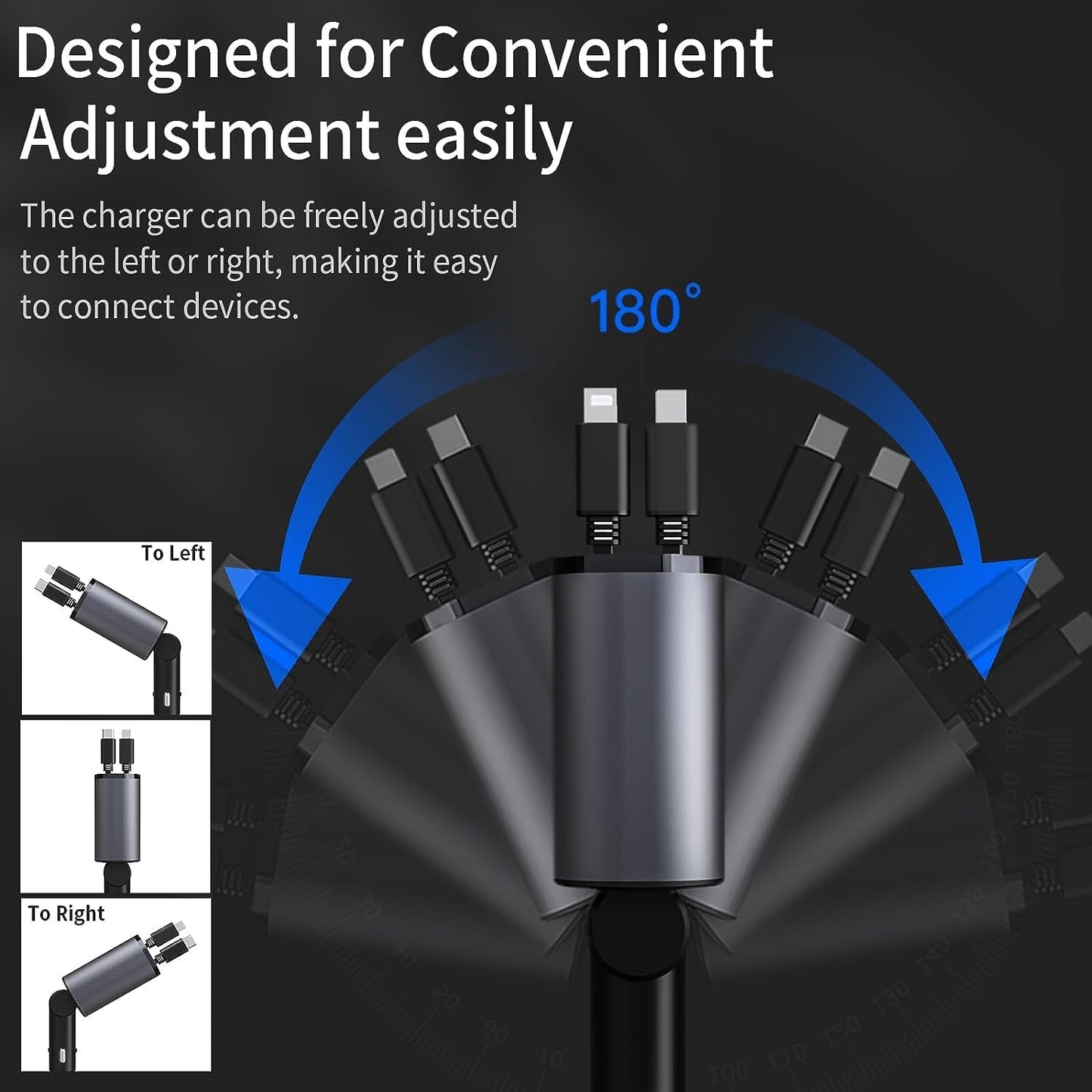 Retractable Car Charger Compatible with iPhone16/15/14/13/12/11,Fast Car Power Adapter PD20W /Type-C 40W,Car USB Fast Phone Charger