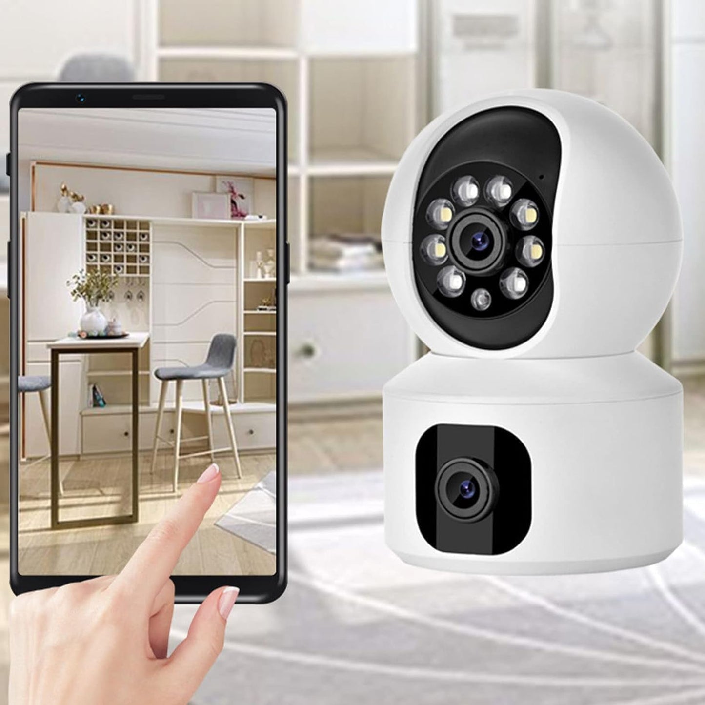 Double Lens 360 Wi-Fi Camera CCTV 1080p Wireless PTZ V380 Pro | Indoor Security with Motion Sensor LED Lights (Dual Lens)