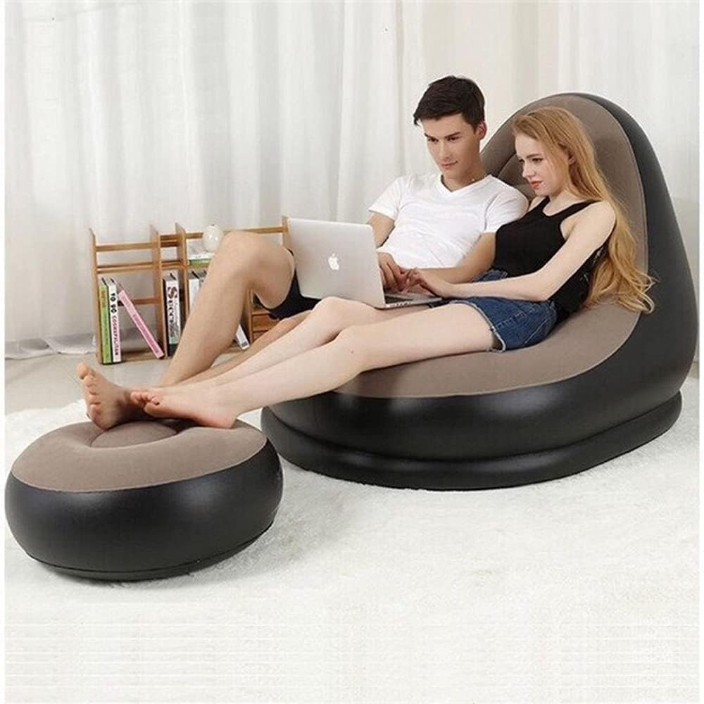 Portable Fast Inflatable Sofa Chair with Foot Stool With Air Pump, Surface with Plush Smooth Comfortable Ideal for Living Room, Room and Outdoor Camping use