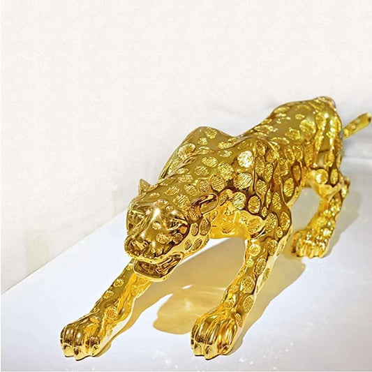 BIG Size Golden Panther Jaguar Lion Luxury Showpiece Animal Figurines Decorative Item for Home Dcor Living Room Bedroom Table Top Car Dashboard Decoration