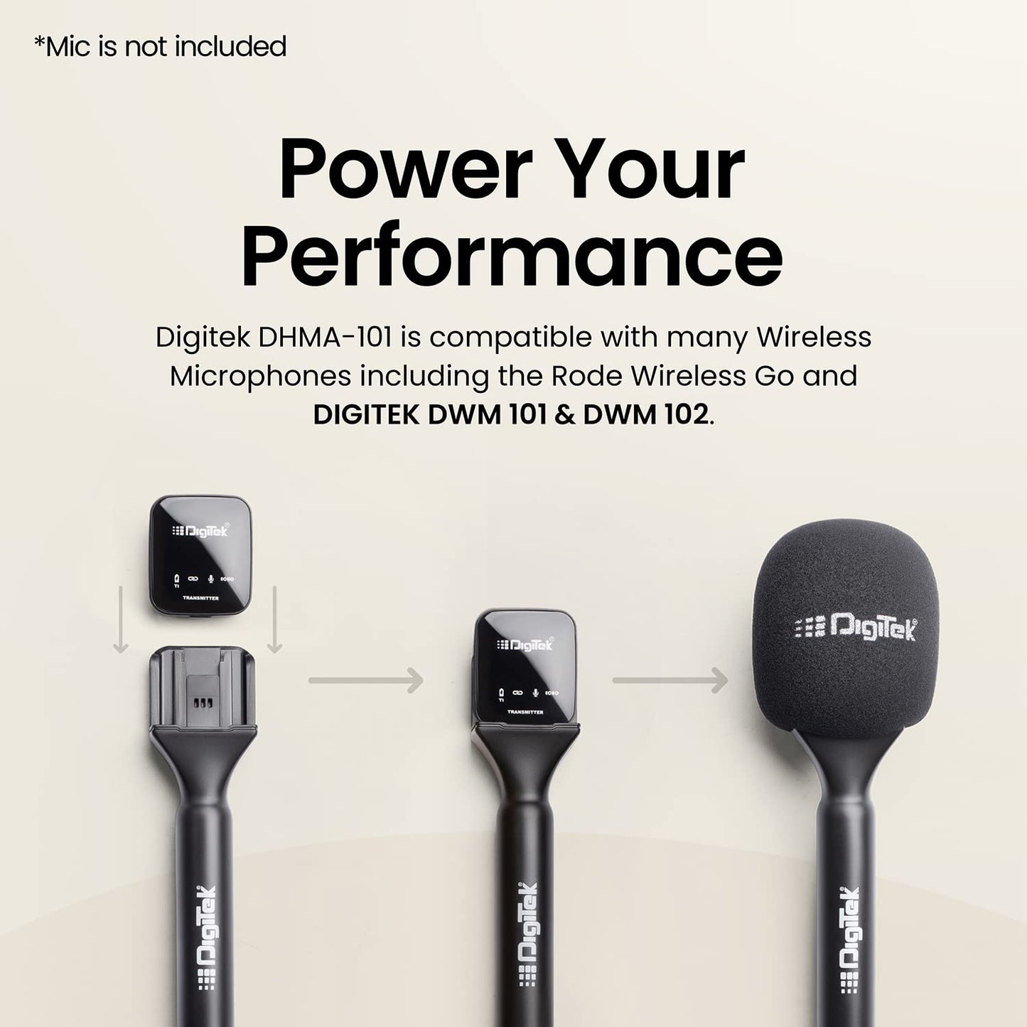 Digitek® (DHMA-101 Wireless Handheld Interview Adapter with Foam Windshield - Reduce Wind Noise, Compatible with DWM-Series & Others Wireless Microphones - Plug and Play (Mic not Included)