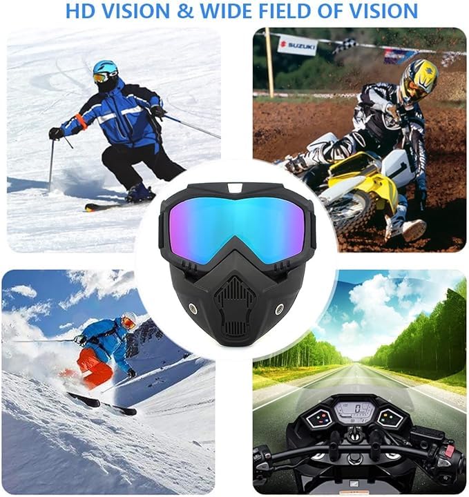 Goggles Mask, Detachable Face Mask ATV Goggles, Dirt Bike Goggles Safety goggles for Men Women - Multicolor