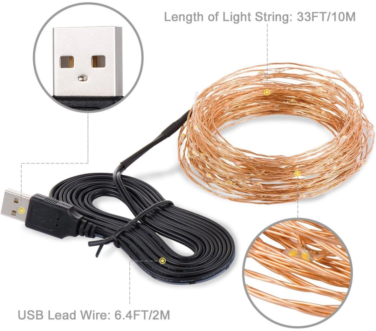 Multicolour USB Fairy Light 10 Meters Copper String