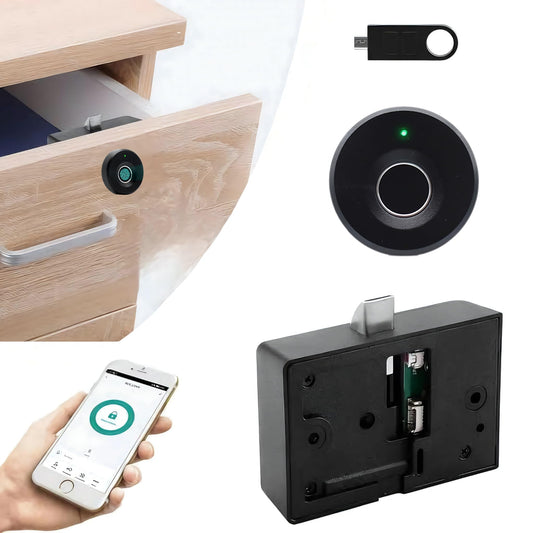 Escozor® DFL05 with Mobile App Smart Furniture Digital Keyless Lock for Home (Fingerprint Lock with BLE Mobile App Control) Round Shape with 20 Fingerprints & Different E-Key (Black) (Smart Life App)