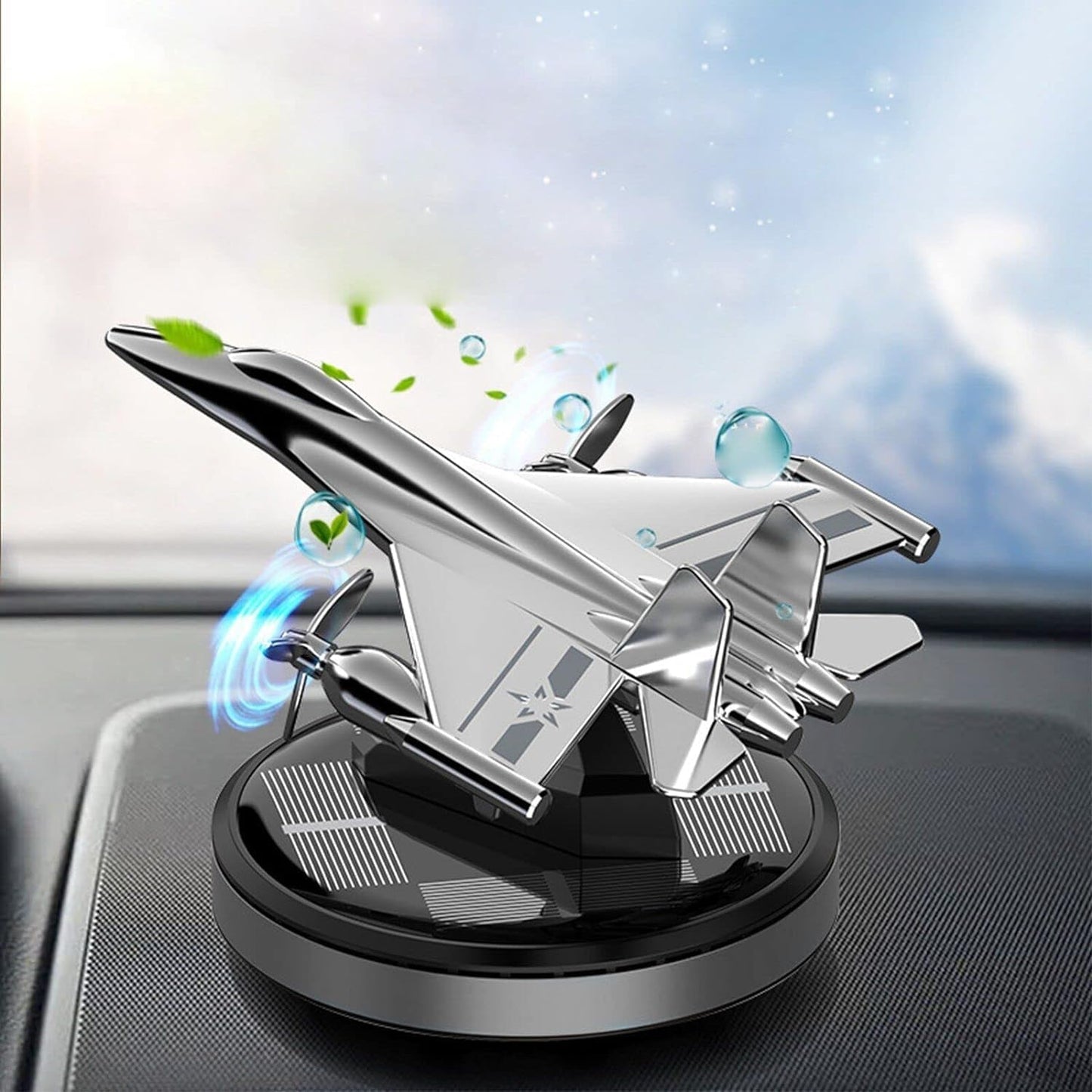 Car Air Freshener Fighter Jet Aeroplane Perfume Solar Power Plane Diffuser Aluminum Airplane Fragrance Aircraft Dashboard Perfume with Refills (10ml) Silver Color