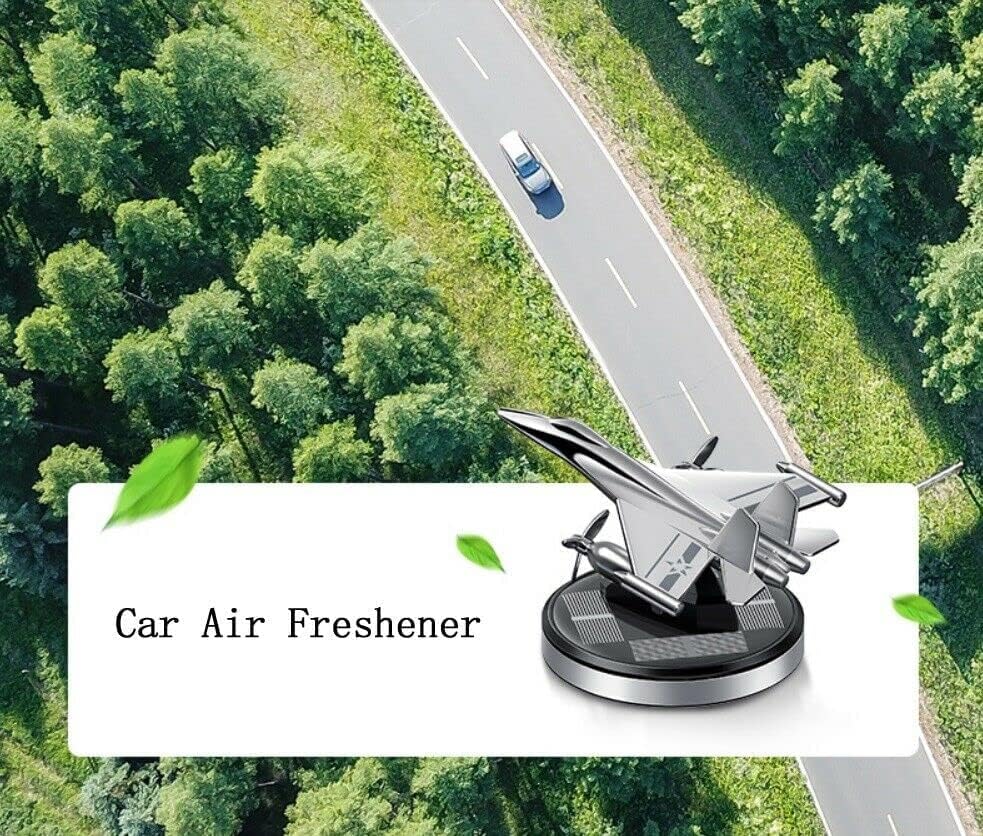 Car Air Freshener Fighter Jet Aeroplane Perfume Solar Power Plane Diffuser Aluminum Airplane Fragrance Aircraft Dashboard Perfume with Refills (10ml) Silver Color