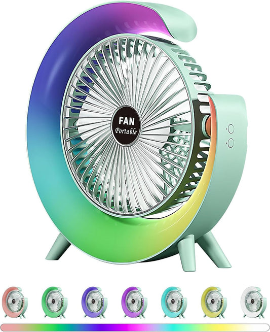 Personal Mini Fan Cooler with LED Light,3 Speeds Portable Table Fan Cooler 180° Tilt,USB Rechargeable Battery Powered Fan,Quiet Cooling Fan for Bedroom Home Office Outdoor Camping Fan