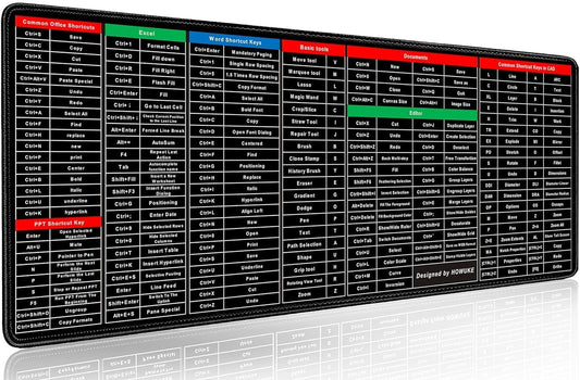 Anti-Slip Keyboard Pad with Office Software Shortcuts Pattern, Clear Extended Large Cheat Sheet Mouse Pad, Excel Shortcut Keys Mouse Pad Large Rubber Base Mice Smooth Cloth Desk Mat, (80x30cm)