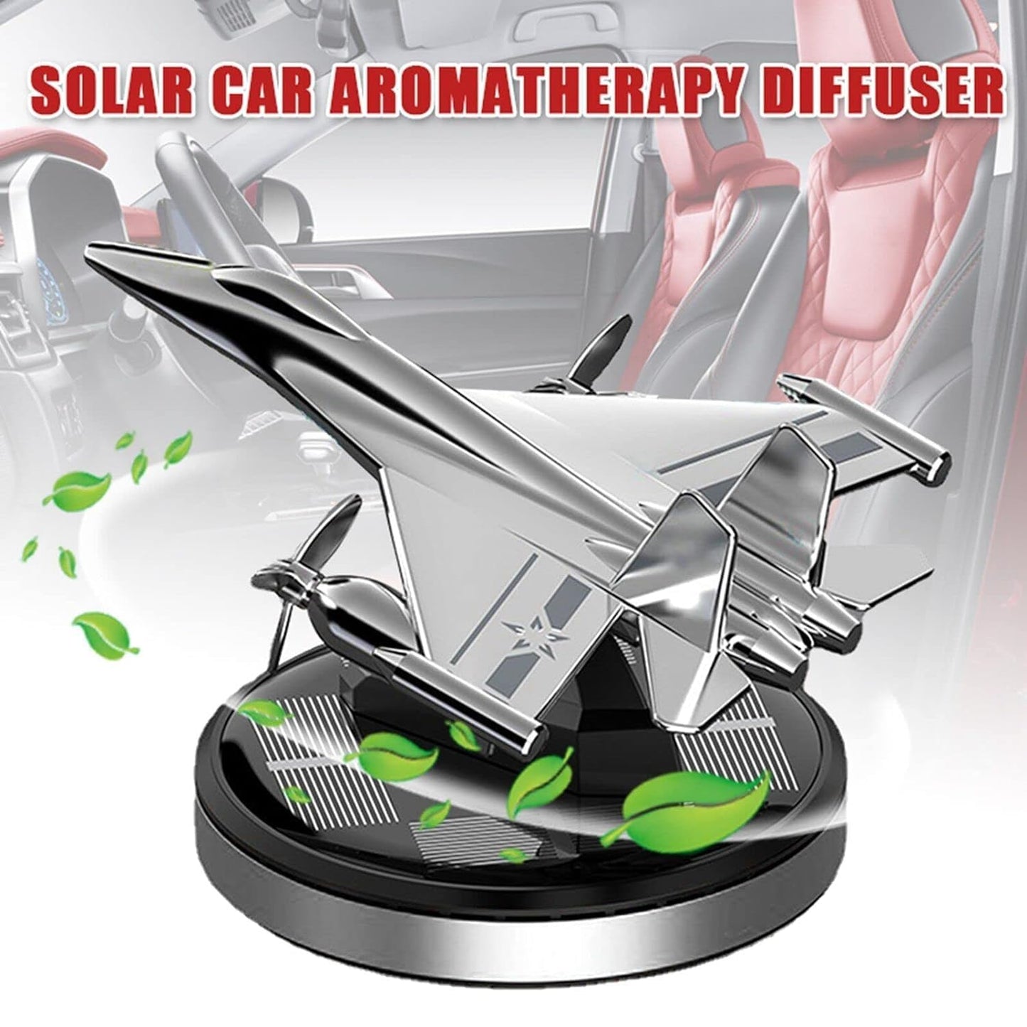 Car Air Freshener Fighter Jet Aeroplane Perfume Solar Power Plane Diffuser Aluminum Airplane Fragrance Aircraft Dashboard Perfume with Refills (10ml) Silver Color