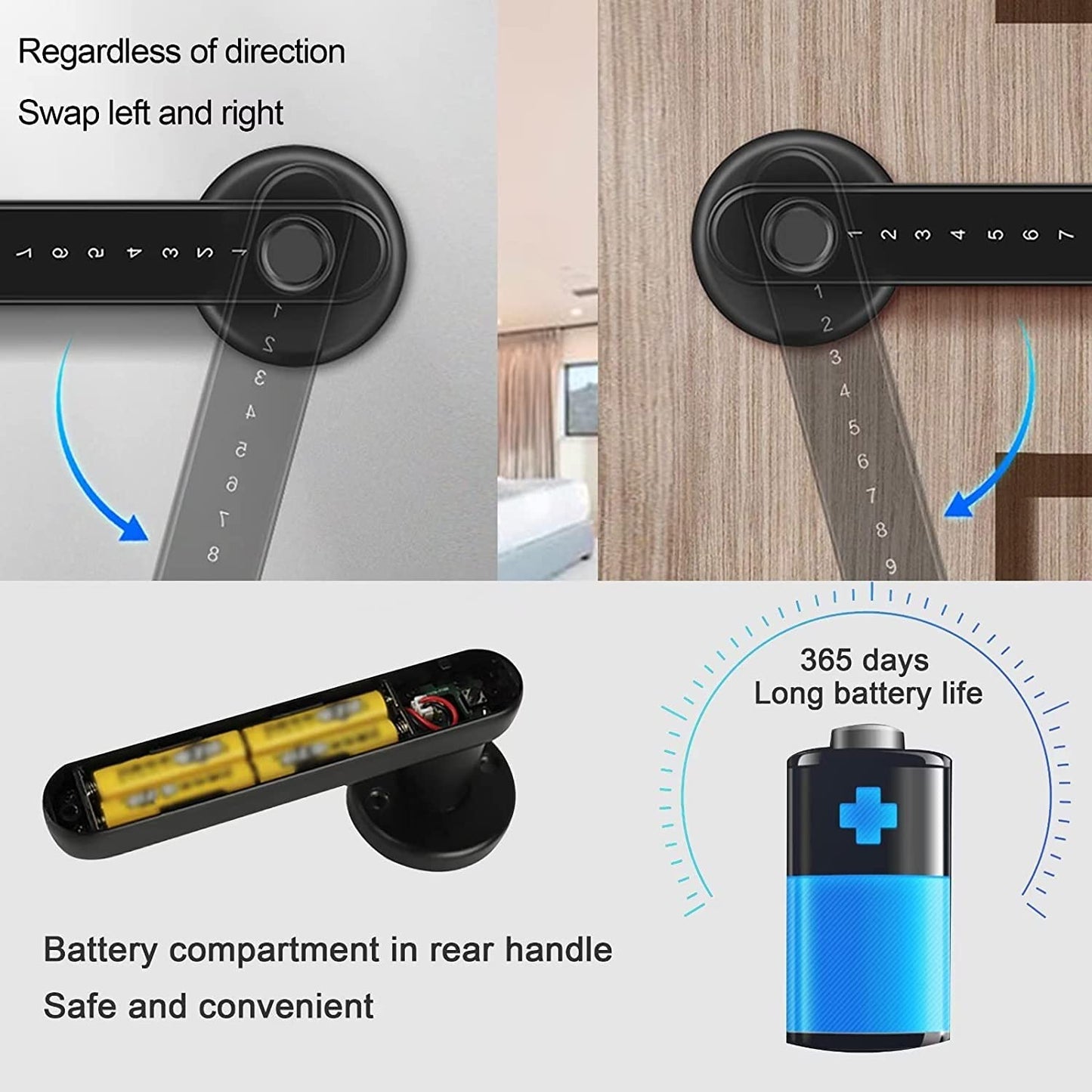 Escozor® MFK02 Smart Digital Keyless Door Lock for Bedroom/Office Unlock Using Fingerprint,Password,Mechanical Keys & Bluetooth Mobile App