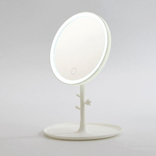 LED Mirror Lamp Makeup Mirror with Storage Tray with 3 in 1 Lights Rechargeable