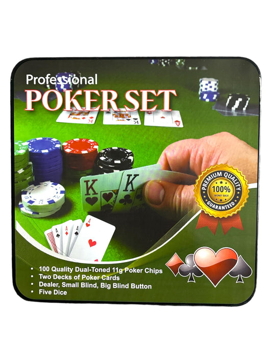 Professional Poker Set with Dual Toned Poker Chips, 2 Card Decks and Dice (Multicolor)