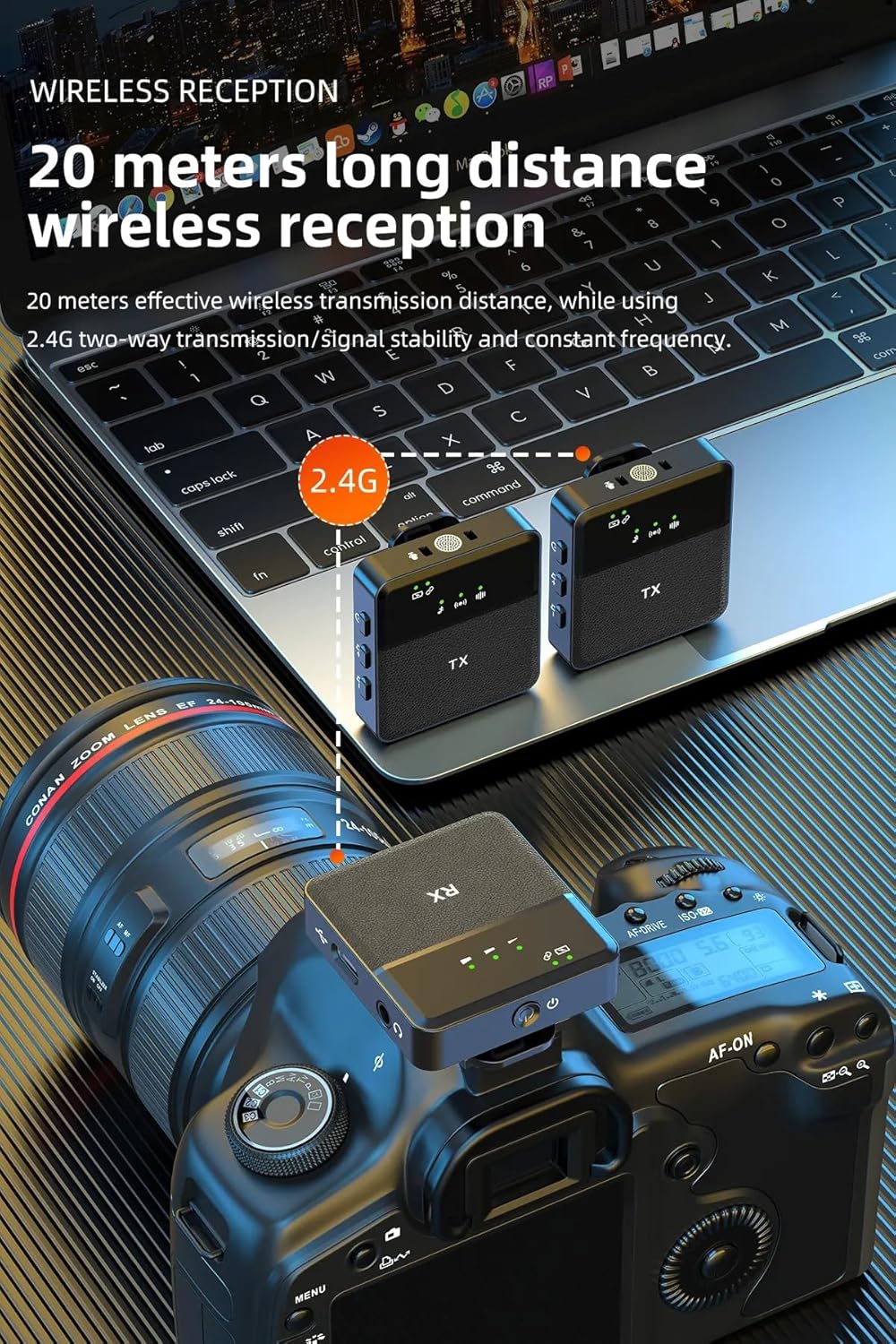 SX9 Wireless Microphone System for DSLR, Camcorder, Smartphone & Tablet (2 Microphones 1 Receiver)