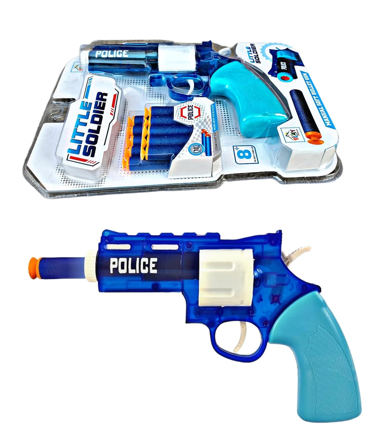 G400 Police Pistol Gun Foam Little Soldier Gun Toy, Safe and Long Range with 10 Bullets Dart for Boys and Girl (Blue)