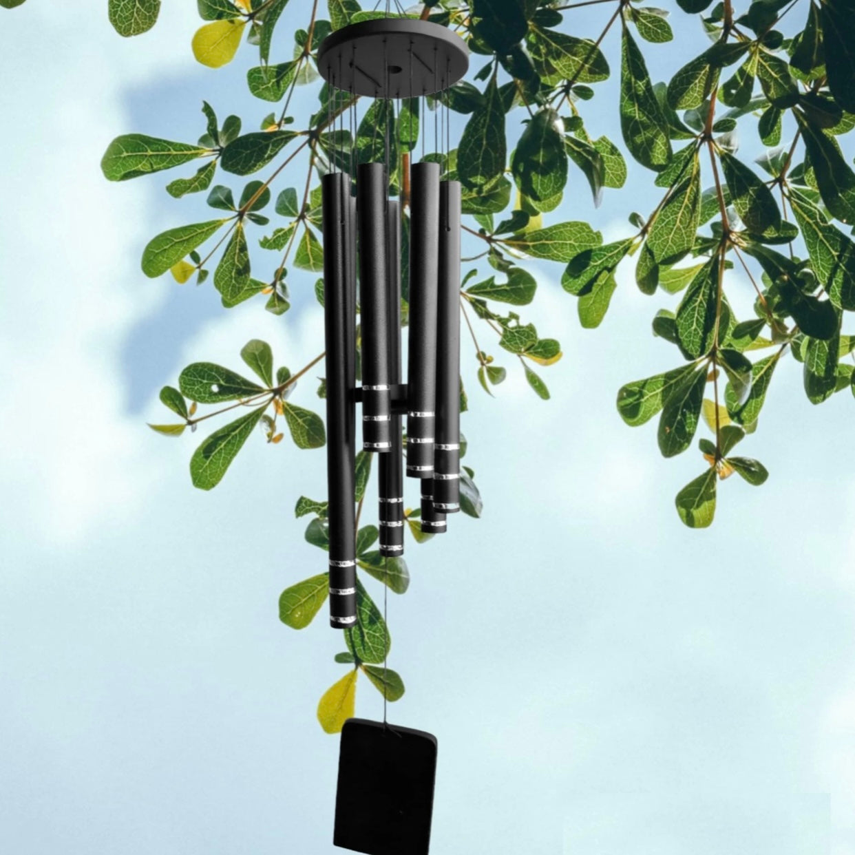 17 MM 5 PIPES LARGE SIZE FENGSHUI WINDCHIME FOR BALCONY, GARDEN, WINDOW, OUTDOOR Aluminium, Wood Windchime (26.5 inch, Black)