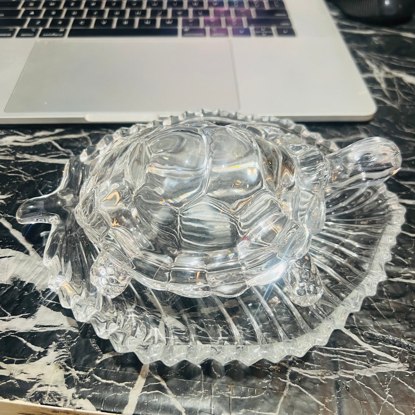 Feng-Shui Glass Turtle with Tray For Good Luck Full Glass