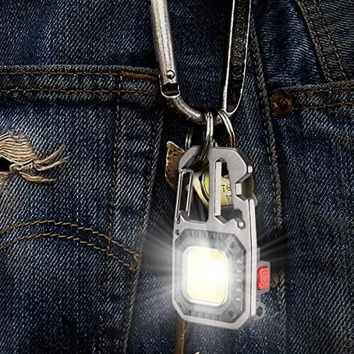 Mini Torch Key Ring 600 Lumens & 7 Light Modes Super Bright Waterproof Work Light USB COB LED Torch Rechargeable 5-in-1 Small Torch for Hiking Emergency Camping without Tripod