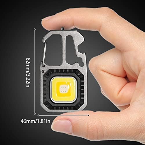 Mini Torch Key Ring 600 Lumens & 7 Light Modes Super Bright Waterproof Work Light USB COB LED Torch Rechargeable 5-in-1 Small Torch for Hiking Emergency Camping without Tripod